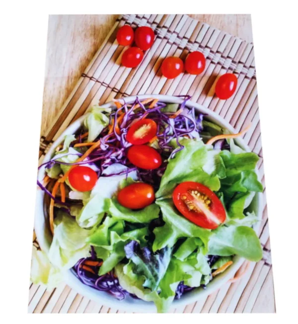 Theedoek met full colour bedrukte foto van een salade
